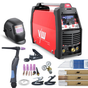 SET SALDATORE AC/DC TIG 200A impulso MMA casco per saldatura, pedale, accessori | London 2400