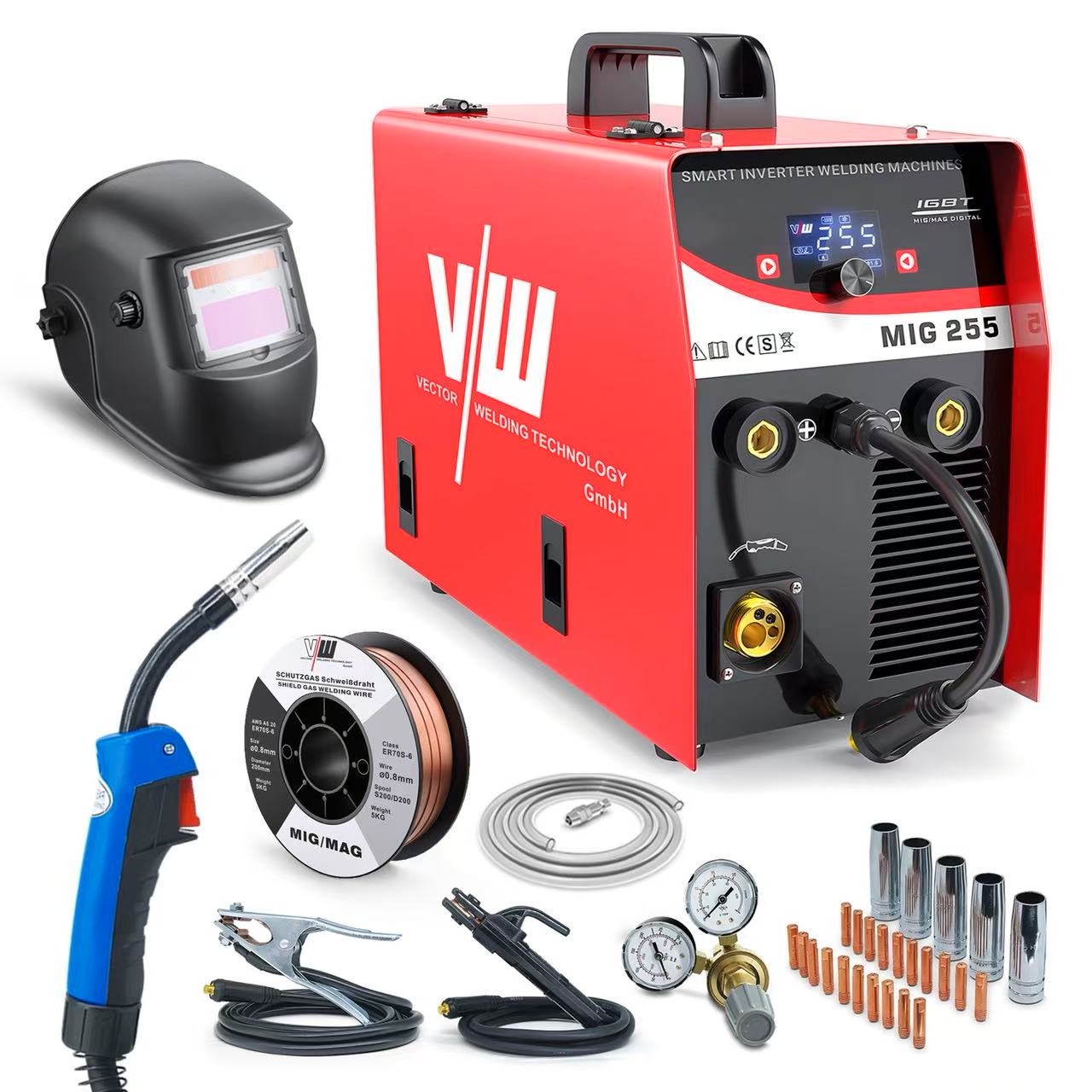 MIG MAG Schweißgerät 255A Set Schweißhelm Stahldraht Fülldraht Zubehör MIG255 (1)